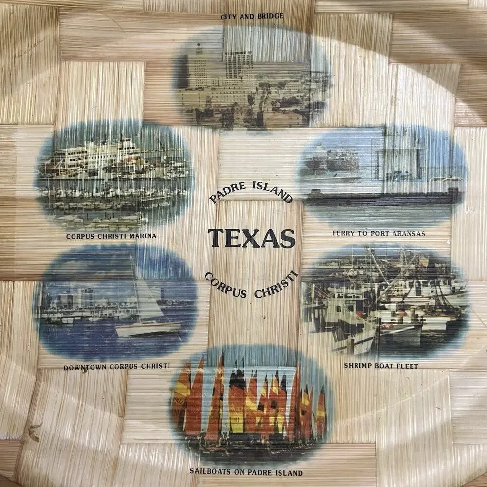 Vintage Bamboo Serving Tray Oval Texas Coast Padre Island Corpus Christi